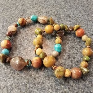 2 Handmade Earthtone Beaded Bracelets